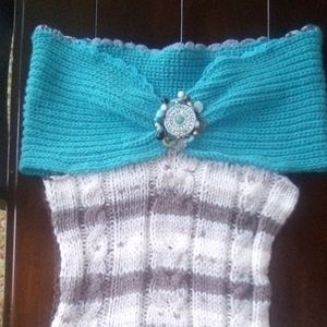 Knit brown, aqua and beige sweater